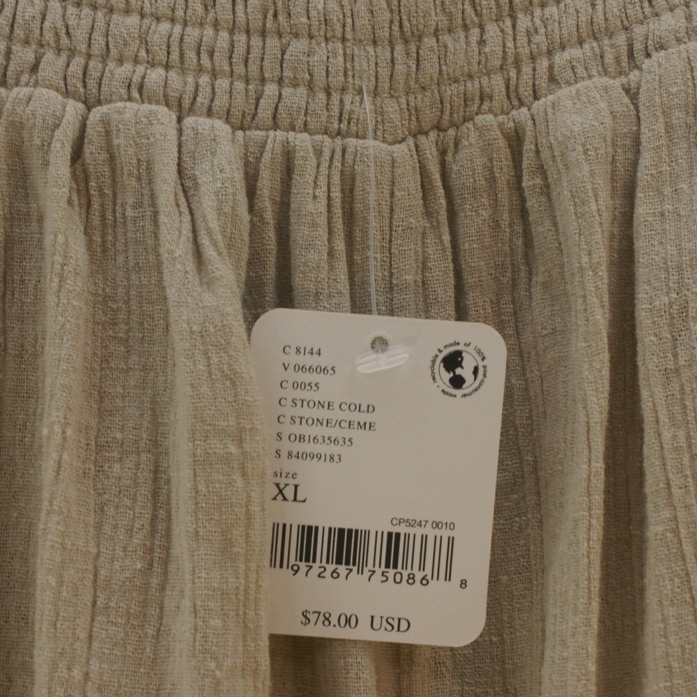 Free People Wide Leg Gauze Pants Beige Tan Crossover Waist Smocked Back Boho NEW - Picture 9 of 16